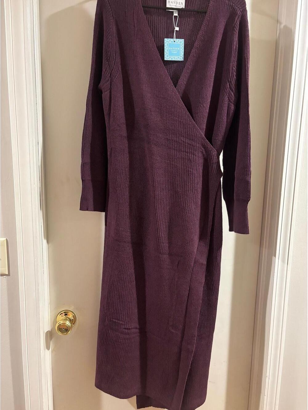 NWT Hayden Los Angeles Plum Wrap Sweater Dress/Cardigan Longline Knit Size Large